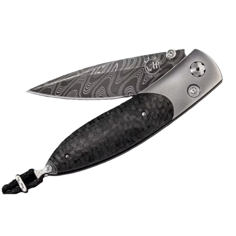 William Henry Limited Edition Textron Titanium Pocketknife With Carbon Fiber And Hand-Forged Damascus Blade